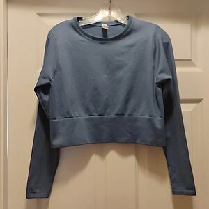 Offline by Aerie Blue Cropped Active Long Sleeved Moisture Wicking Top Size XL